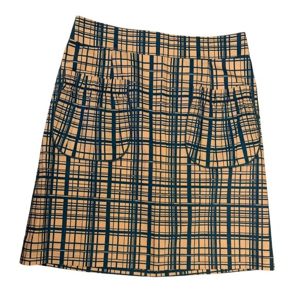 Girls From Savoy Dresses & Skirts - Girls From Savoy Beige & Turquoise Plaid Skirt With Pockets Size Large Cotton Bl